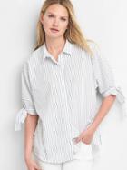Gap Women Stripe Tie Sleeve Shirt - Navy & White Stripe