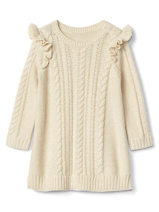 Gap Cable Knit Ruffle Dress - French Vanilla
