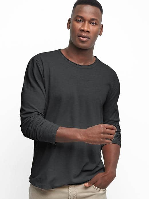 Gap Men Linen Cotton Long Sleeve Crewneck - Moonless Night