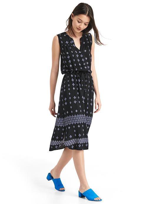 Gap Women Print Fit And Flare Midi Dress - True Black