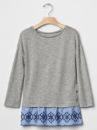 Gap Embroidered Mix Fabric Top - Marl