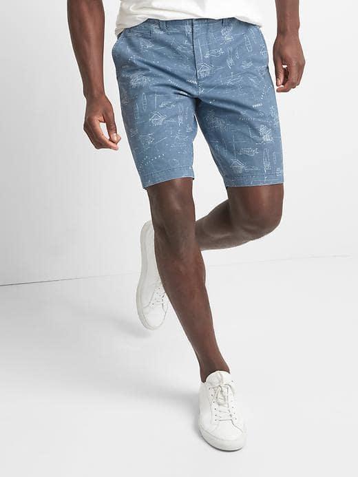 Gap Men Hawaii Blueprint Twill Shorts 10 - Light Blue