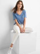 Gap Women V Neck Pocket Tee - Chrome Blue