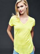 Gap Women Linen V Neck Stripe Tee - Fresh Yellow