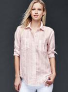 Gap Women Linen Boyfriend Shirt - Pink Stripe