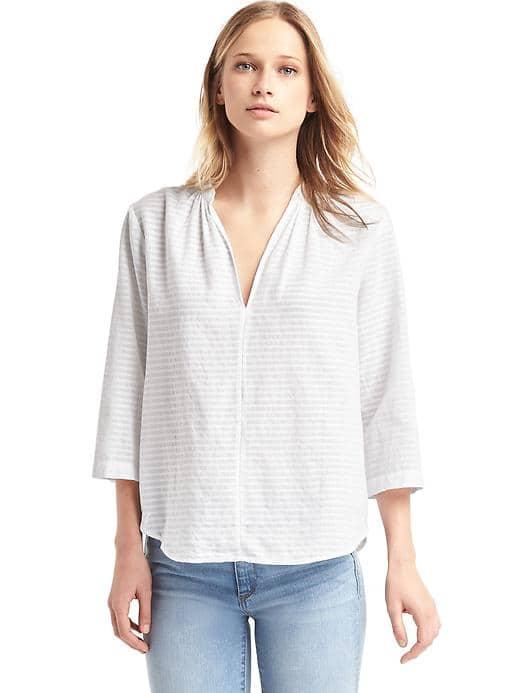 Gap Women Shadow Stripe Split Neck Popover - White