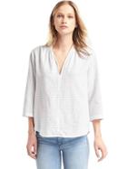 Gap Women Shadow Stripe Split Neck Popover - White