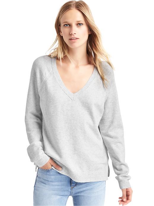 Gap Women Relaxed V Neck Sweater - Heather Grey
