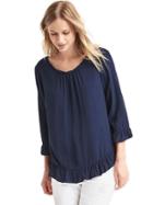 Gap Women Solid Ruffle Blouse - Dark Night