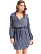 Gap Women Silky Split Neck Dress - Equinox Blue V2