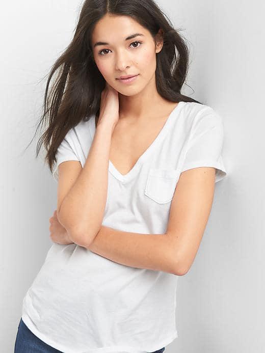 Gap Women Vintage Wash V Neck Tee - Optic White