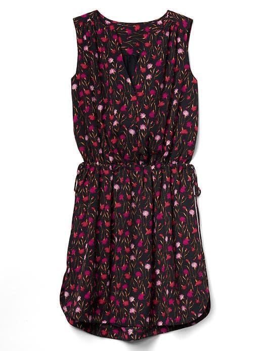 Gap Women Sleeveless Tie Waist Shirtdress - Black Floral
