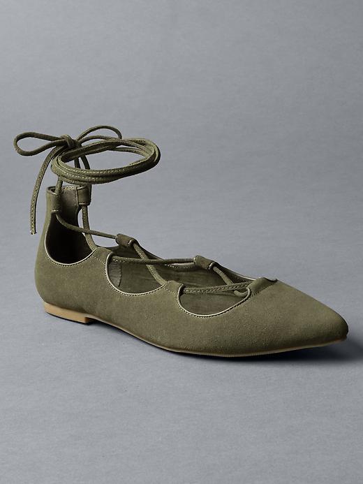 Gap Women Lace Up Ballet Flats - Temporal Olive