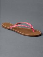 Gap Women Braid Leather Flip Flops - Neon Coral