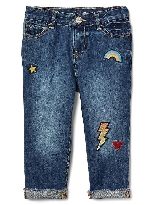Gap Graphic Patch Girlfriend Jeans - Medium Wash