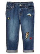 Gap Graphic Patch Girlfriend Jeans - Medium Wash