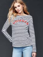 Gap Embroidered Stripe Long Sleeve Tee - White Stripe