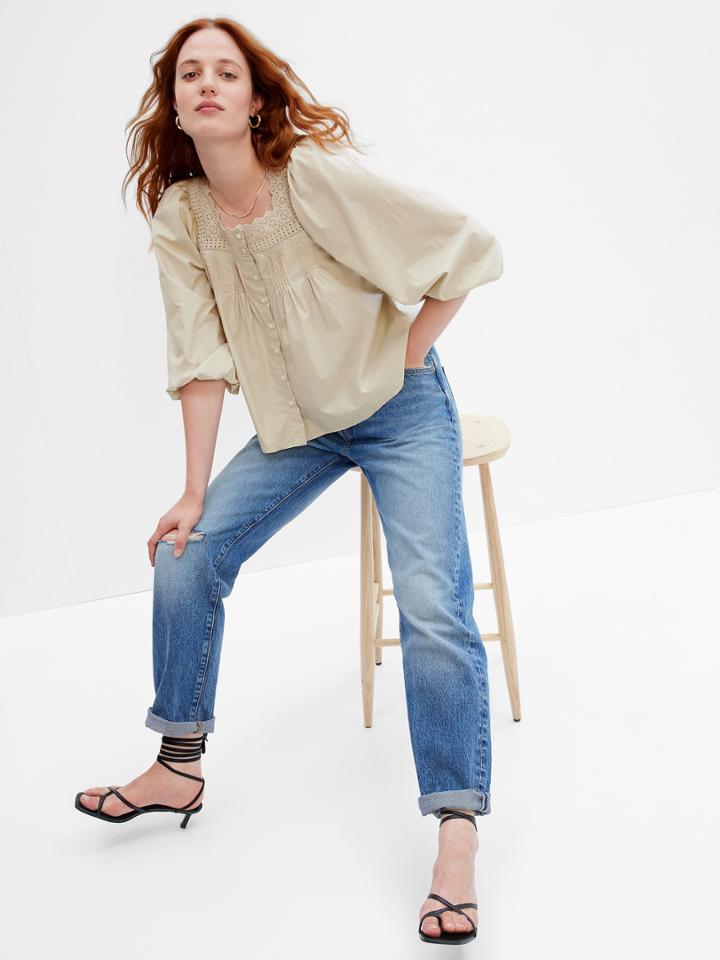 Puff Sleeve Button-front Top