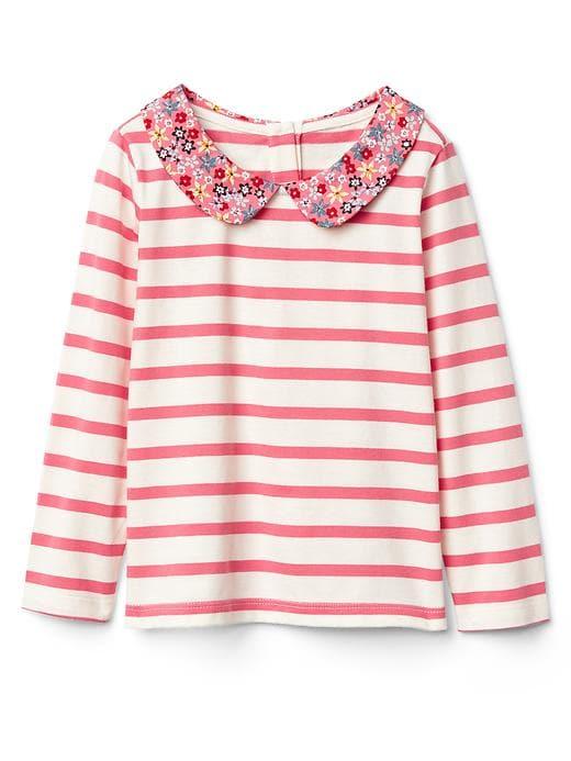 Gap Woven Collar Long Sleeve Tee - Pink Stripe