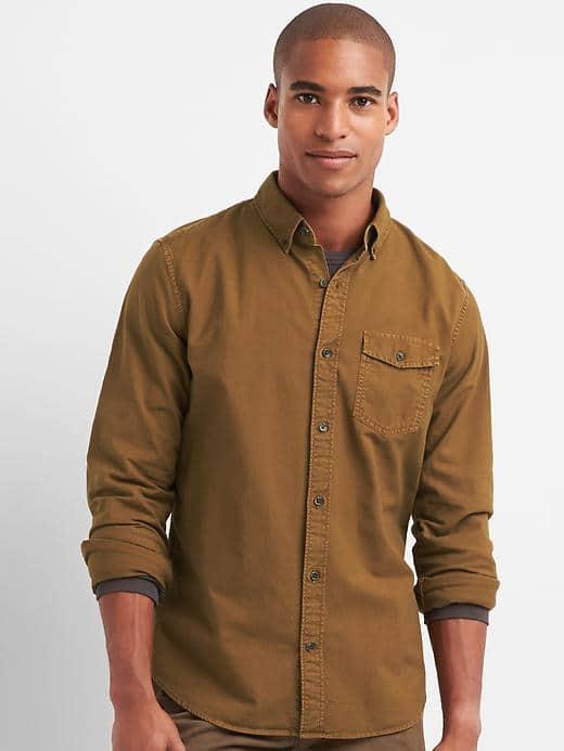 Gap Men Oxford Garment Dye Standard Fit Shirt - Palomino Brown