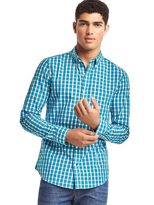 Gap Men True Wash Checkered Slim Fit Shirt - River Teal