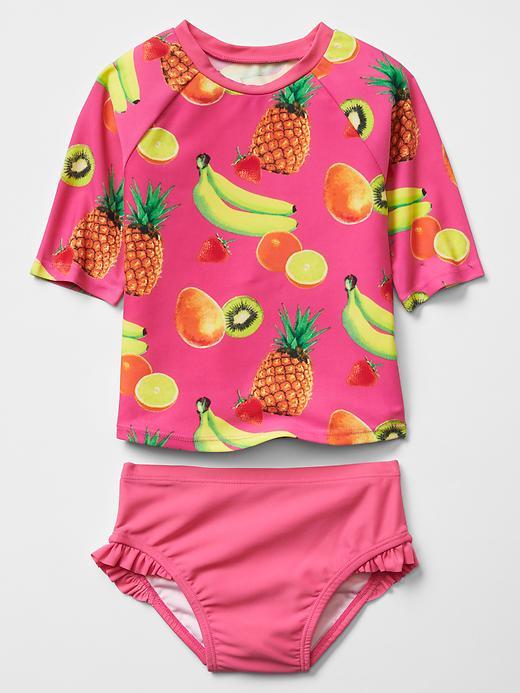 Gap Rashguard Ruffle Trim Swim Two Piece - Tropical Fruit
