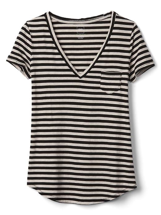 Gap V Neck Stripe Pocket Tee - Black Stripe