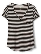 Gap V Neck Stripe Pocket Tee - Black Stripe