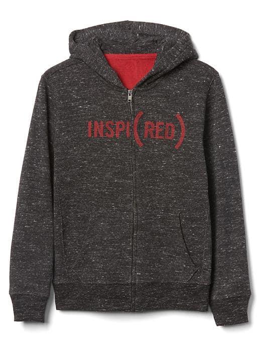 Gap Men X Red Fleece Zip Up Hoodie - Grey Heather