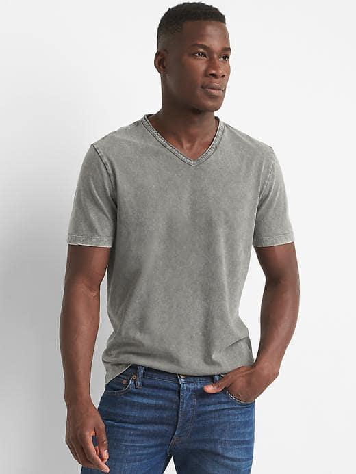 Gap Men Roll Hem V Neck Tee - Pavement