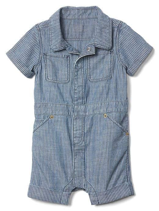 Gap Railroad Stripe Denim Shorty One Piece - Blue Railroad Stripe