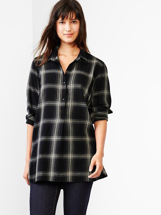Gap Women Plaid Popover Shirt - Gray Plaid