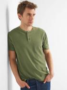 Gap Men Linen Cotton Short Sleeve Henley - Desert Cactus