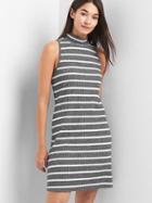 Gap Women Stripe Sleeveless Mockneck Dress - Grey Stripe