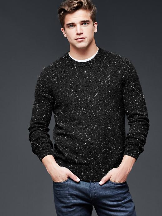 Gap Men Lambswool Speckled Crew Sweater - Black Neppy