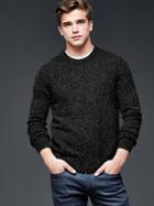 Gap Men Lambswool Speckled Crew Sweater - Black Neppy
