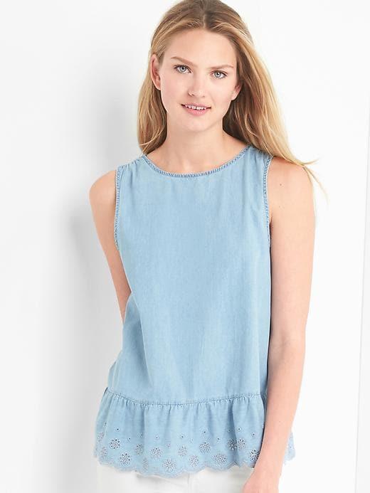 Gap Eyelet Denim Peplum Tank - Light Indigo