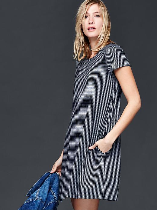 Gap Women Stripe T Shirt Dress - Black & Grey Stripe