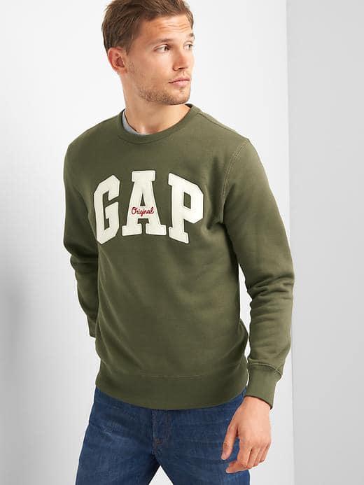Gap Men Logo Fleece Crewneck Pullover - Black Moss