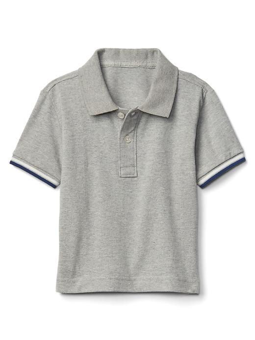 Gap Stripe Sleeve Pique Polo - Heather Gray