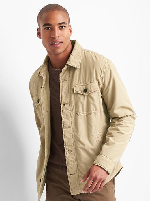 Gap Men Fleece Lined Shirt Jacket - Iconic Khaki