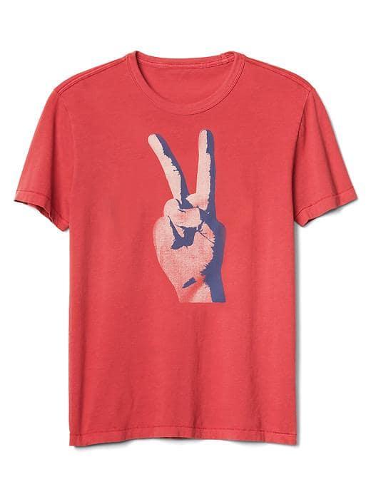 Gap Men Hand Peace Sign Graphic Crewneck Tee - Weathered Red