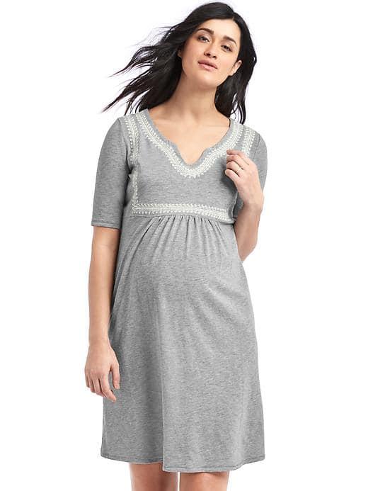 Gap Women Embroidered Split Neck Dress - New Heather Grey