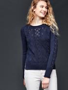 Gap Women Side Slit Pointelle Pullover Sweater - True Indigo