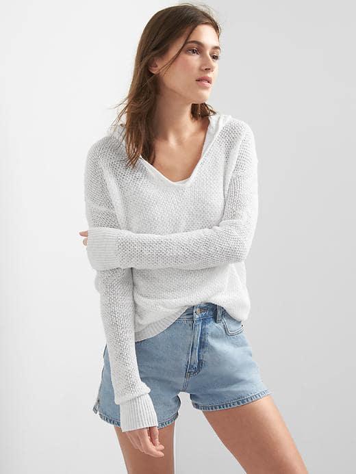 Gap Women Textured Knit Long Sleeve Hoodie - Optic White