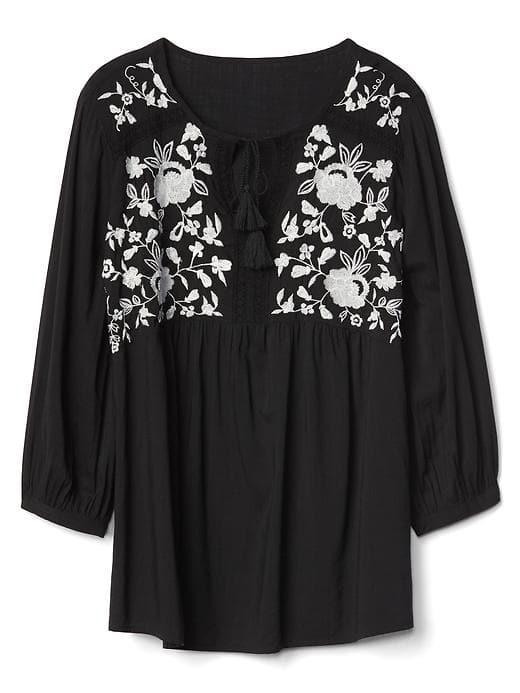 Gap Women Embroidery Three Quarter Sleeve Top - True Black