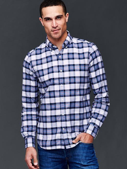 Gap Men Oxford Plaid Slim Fit Shirt - Buoy Red