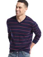 Gap Men Merino Wool Stripe V Neck Sweater - Navy Stripe