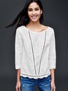 Gap Women Three Quarter Sleeve Scalloped Top - White