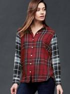 Gap Women Flannel Plaid Combo Fitted Boyfriend Shirt - Red Combo